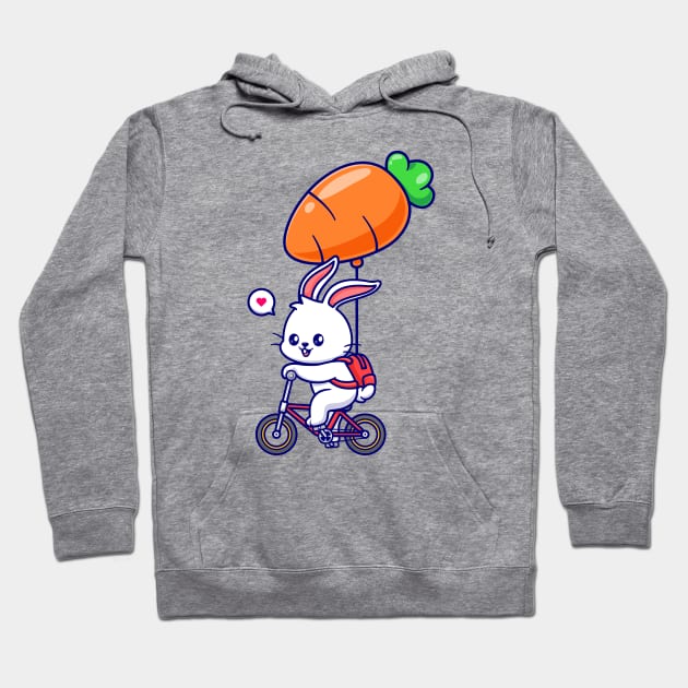 Cute Rabbit Riding Bicycle With Carrot Balloon Cartoon Hoodie by Catalyst Labs